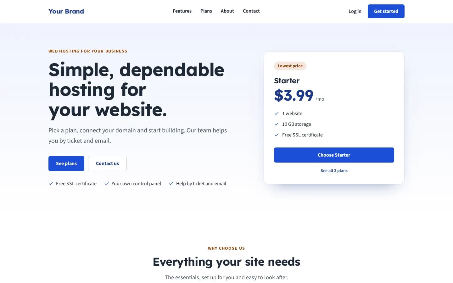 A brand's home page in the Classic design on a computer, with sample data.
