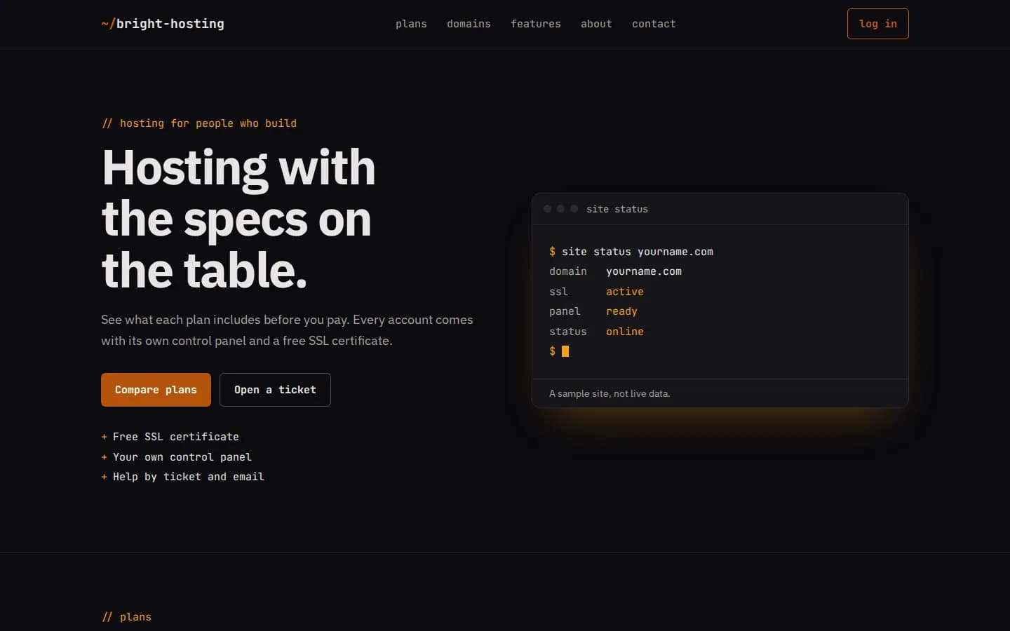 A brand's home page in the Developer design on a computer, with sample data.
