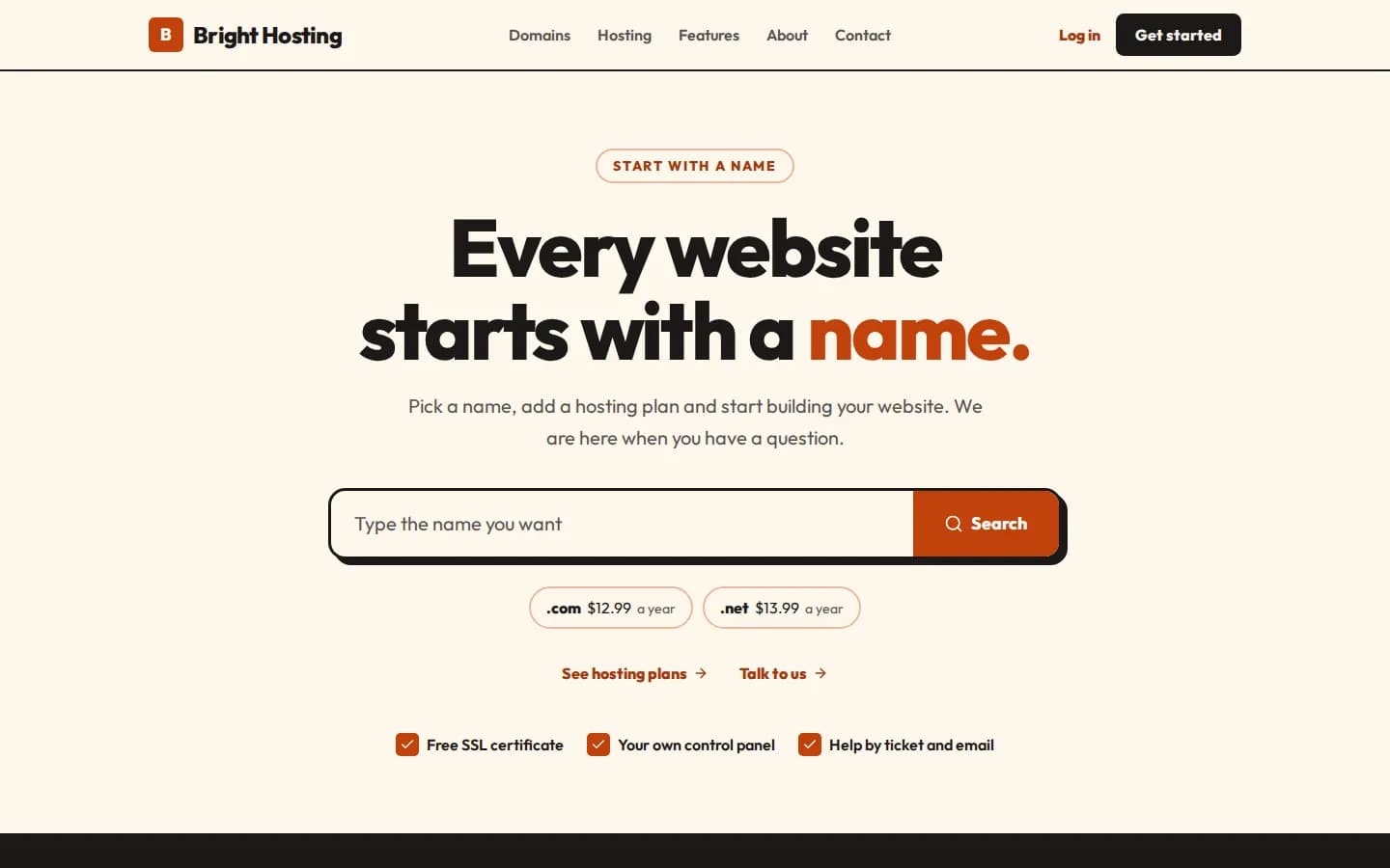 A brand's home page in the Domain First design on a computer, with sample data.