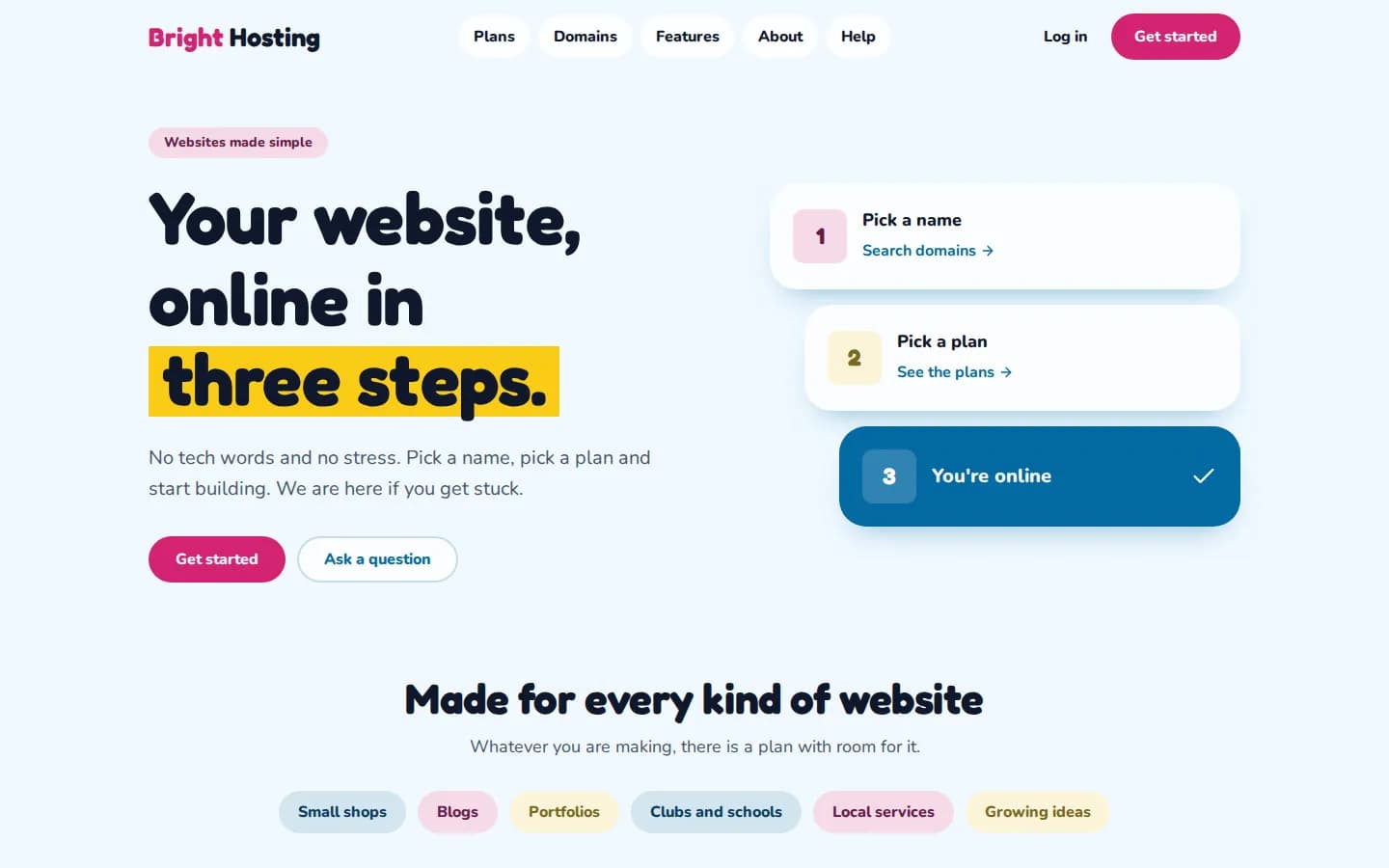 A brand's home page in the Friendly design on a computer, with sample data.