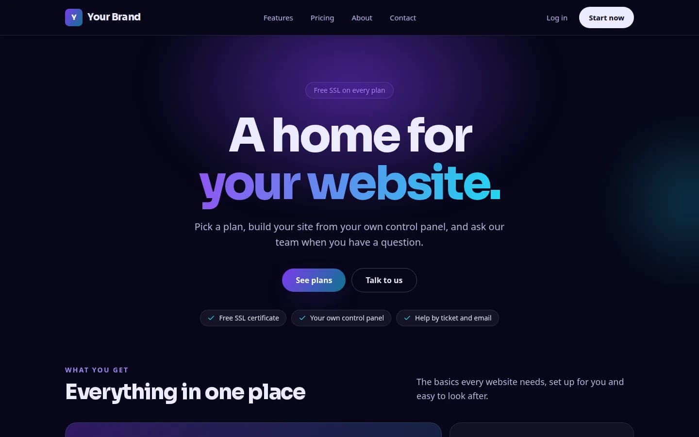 A brand's home page in the Modern design on a computer, with sample data.